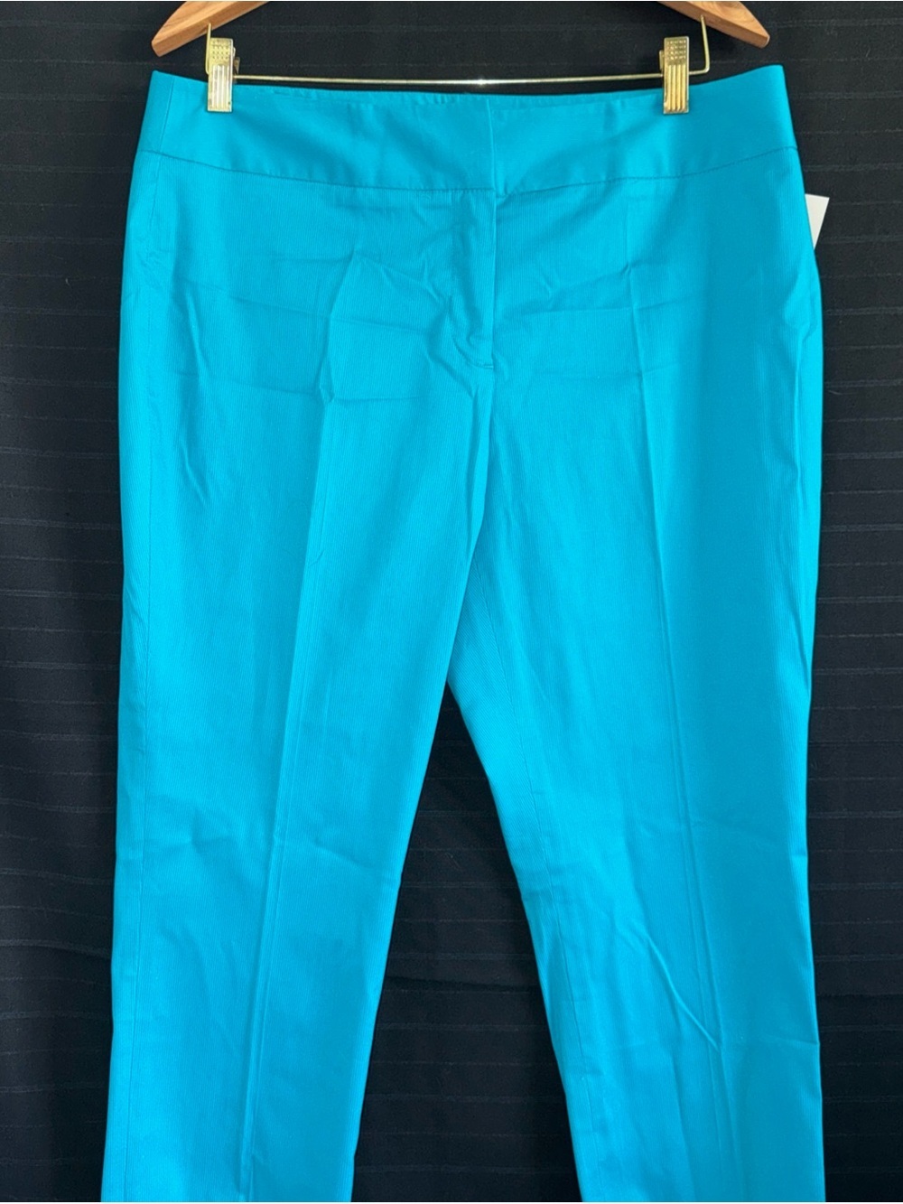 Madison Turquoise Rib Textured Straight Leg Pants 12 Vibrant Office Preppy New
